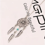 New Fashion Dream Catcher Pendant Necklace Feather Blue Beads Bohemia Women Chain Necklace Collares Jewelry Wholesale Party Gift