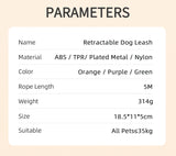ROJECO Automatic Retractable Dog Leash LED Luminous Leading Fashion Light Straps For Dog Puppy Pet Flexi Walking Running Lead