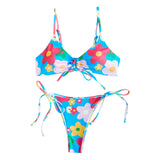 Women Swimsuit Flower Printed Halter Triangle Sexy Bikini Push Up Bandage Gathered Bathing Suits Women Adjustable Swimwear