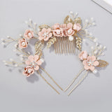 Wedding Bride Hairpin Hair Clips for Women Bridal Hair Accessories Pearl Rhinestone Flower Hair Combs Hairband Wedding Jewelry