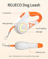 ROJECO Automatic Retractable Dog Leash LED Luminous Leading Fashion Light Straps For Dog Puppy Pet Flexi Walking Running Lead