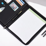 Business Portfolio Padfolio Folder Document Case Organizer A4 PU Leather Zippered Closure with Business Card Holder