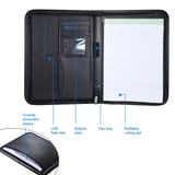 Business Portfolio Padfolio Folder Document Case Organizer A4 PU Leather Zippered Closure with Business Card Holder