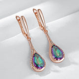 Kinel Trendy Water Drop Colorful Natural Zircon Long Drop Earrings for Women 585 Rose Gold Color Unusual Daily Fine Jewelry Gift