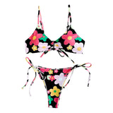 Women Swimsuit Flower Printed Halter Triangle Sexy Bikini Push Up Bandage Gathered Bathing Suits Women Adjustable Swimwear